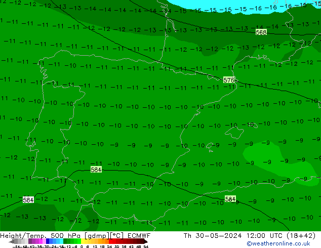 Z500/Rain (+SLP)/Z850 ECMWF Th 30.05.2024 12 UTC