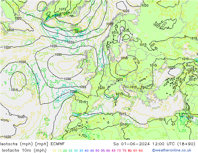 Isotachs (mph) ECMWF  01.06.2024 12 UTC