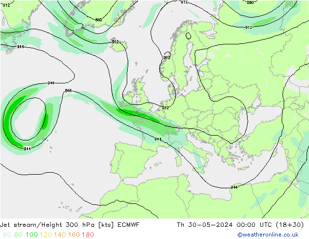 Straalstroom ECMWF do 30.05.2024 00 UTC