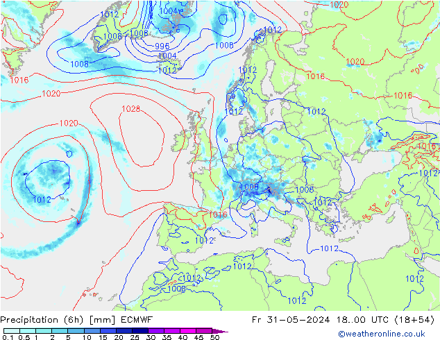 Z500/Regen(+SLP)/Z850 ECMWF vr 31.05.2024 00 UTC