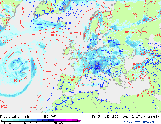 Z500/Rain (+SLP)/Z850 ECMWF Pá 31.05.2024 12 UTC