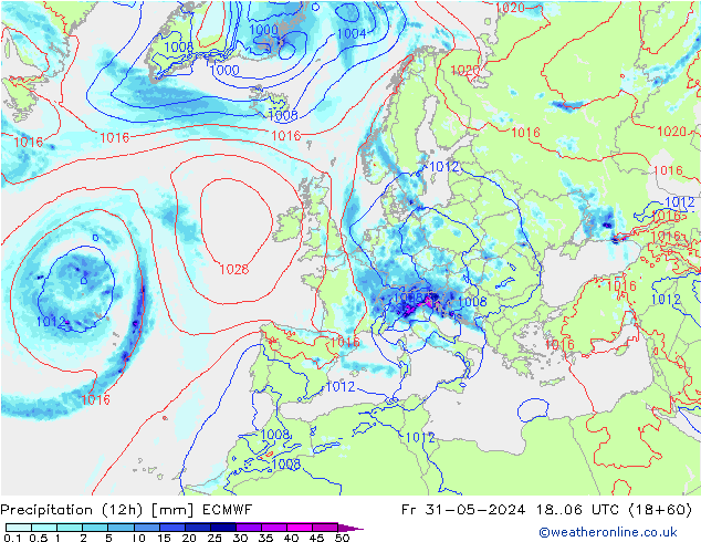 Precipitación (12h) ECMWF vie 31.05.2024 06 UTC