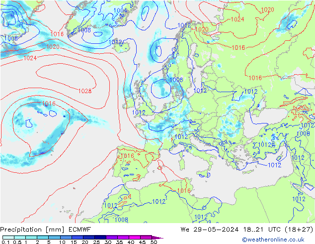 Precipitation ECMWF We 29.05.2024 21 UTC