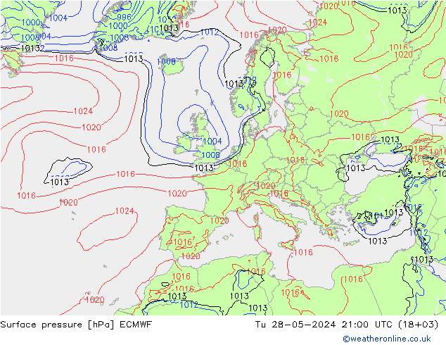 pressão do solo ECMWF Ter 28.05.2024 21 UTC