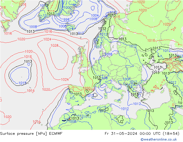 Surface pressure ECMWF Fr 31.05.2024 00 UTC