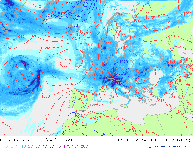 Precipitation accum. ECMWF sab 01.06.2024 00 UTC