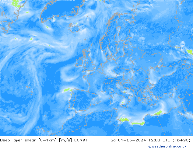 Deep layer shear (0-1km) ECMWF So 01.06.2024 12 UTC