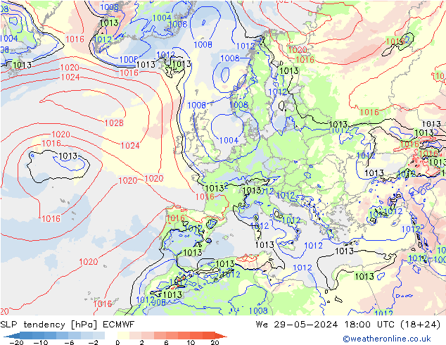 Drucktendenz ECMWF Mi 29.05.2024 18 UTC