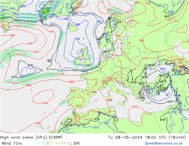 High wind areas ECMWF  28.05.2024 18 UTC