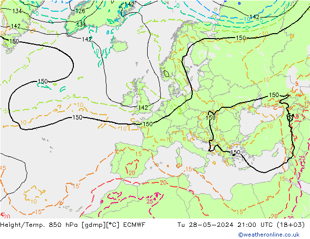 Height/Temp. 850 hPa ECMWF Tu 28.05.2024 21 UTC