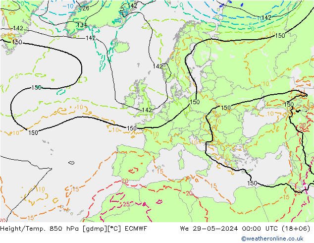 Z500/Rain (+SLP)/Z850 ECMWF 星期三 29.05.2024 00 UTC