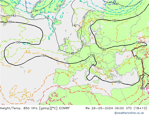 Z500/Yağmur (+YB)/Z850 ECMWF Çar 29.05.2024 06 UTC