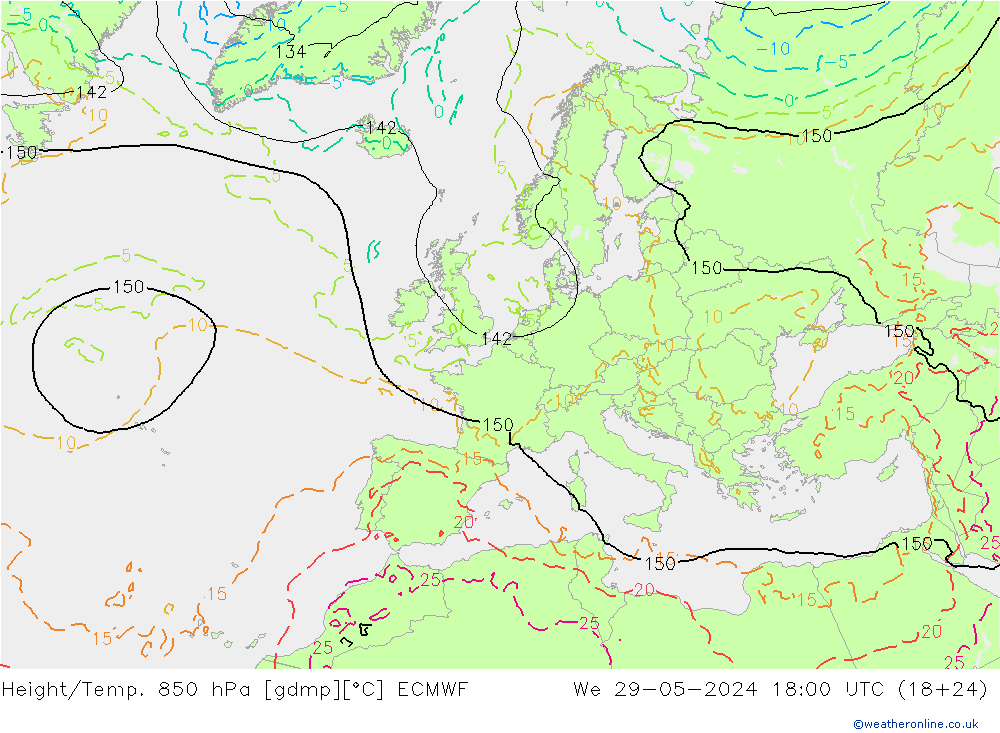 Z500/Yağmur (+YB)/Z850 ECMWF Çar 29.05.2024 18 UTC