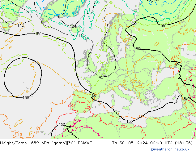 Hoogte/Temp. 850 hPa ECMWF do 30.05.2024 06 UTC