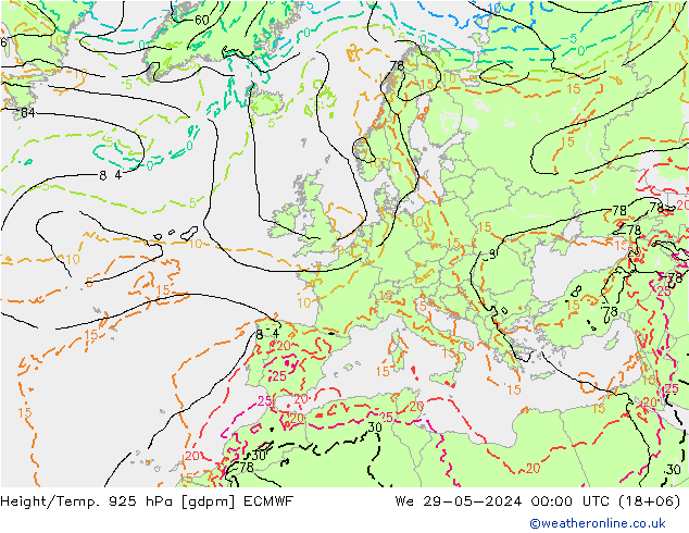 Height/Temp. 925 hPa ECMWF We 29.05.2024 00 UTC