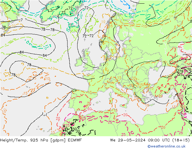 Height/Temp. 925 hPa ECMWF We 29.05.2024 09 UTC