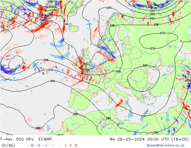 T-Adv. 500 hPa ECMWF Mi 29.05.2024 00 UTC