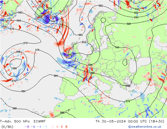 T-Adv. 500 hPa ECMWF do 30.05.2024 00 UTC