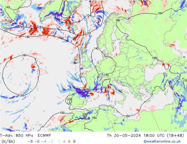 T-Adv. 850 hPa ECMWF Čt 30.05.2024 18 UTC