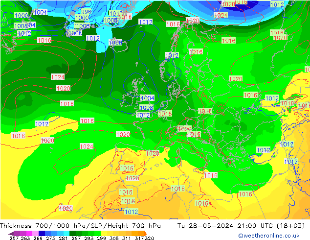 Dikte700-1000 hPa ECMWF di 28.05.2024 21 UTC