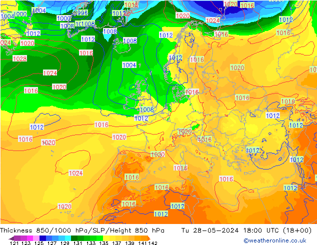 Thck 850-1000 hPa ECMWF  28.05.2024 18 UTC