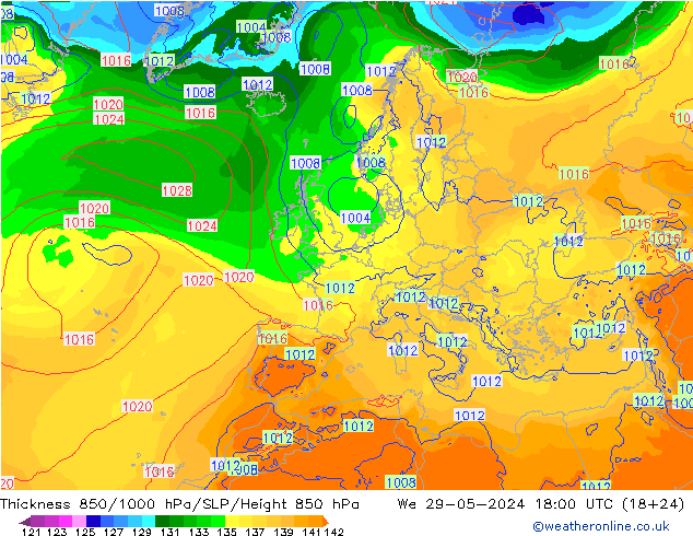 Thck 850-1000 hPa ECMWF St 29.05.2024 18 UTC