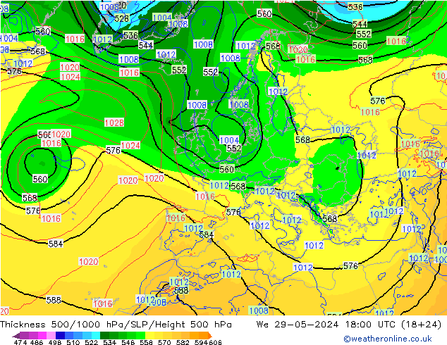 Thck 500-1000hPa ECMWF mer 29.05.2024 18 UTC