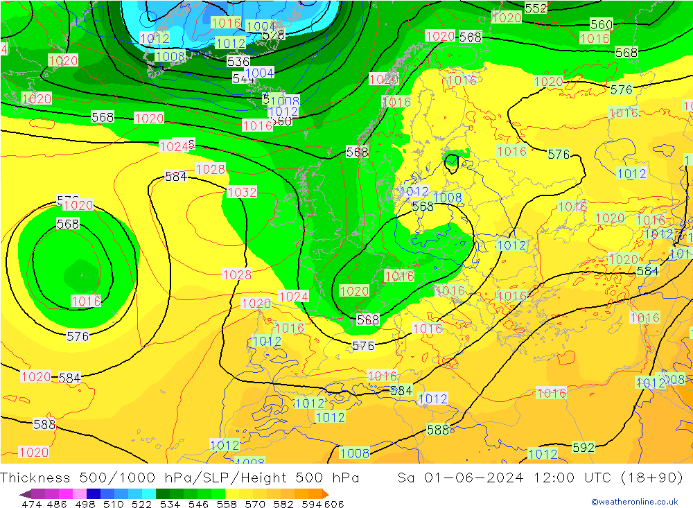 Schichtdicke 500-1000 hPa ECMWF Sa 01.06.2024 12 UTC