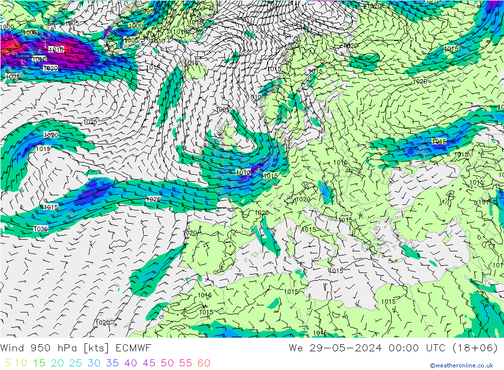 Wind 950 hPa ECMWF Mi 29.05.2024 00 UTC