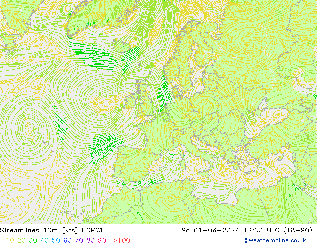 Línea de corriente 10m ECMWF sáb 01.06.2024 12 UTC