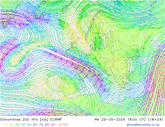 ветер 200 гПа ECMWF ср 29.05.2024 18 UTC