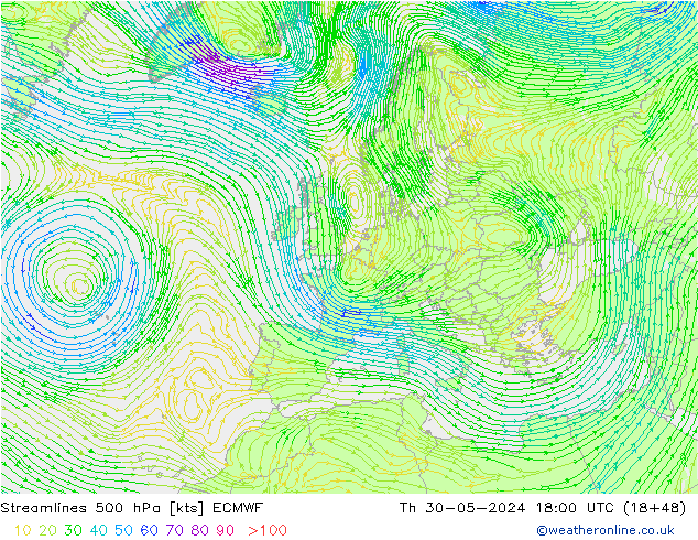 Streamlines 500 hPa ECMWF Th 30.05.2024 18 UTC