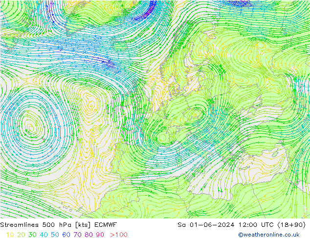 Stroomlijn 500 hPa ECMWF za 01.06.2024 12 UTC