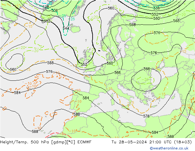 Height/Temp. 500 hPa ECMWF mar 28.05.2024 21 UTC