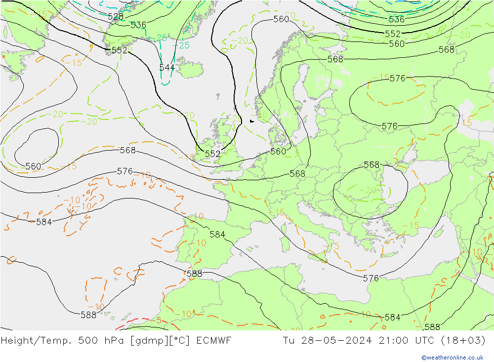 Height/Temp. 500 hPa ECMWF mar 28.05.2024 21 UTC