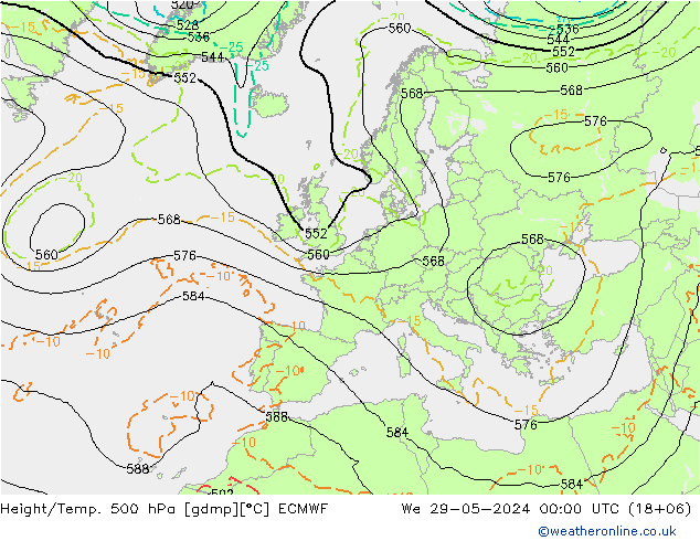 Z500/Rain (+SLP)/Z850 ECMWF mié 29.05.2024 00 UTC