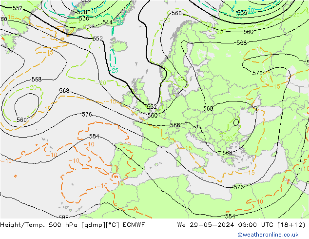 Height/Temp. 500 hPa ECMWF śro. 29.05.2024 06 UTC