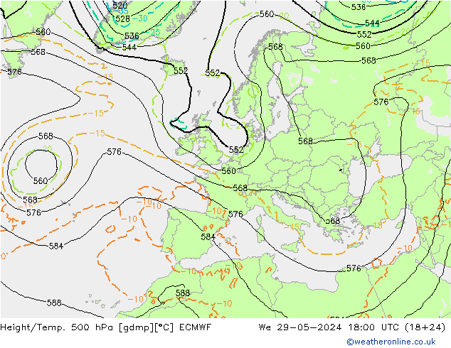 Z500/Rain (+SLP)/Z850 ECMWF ср 29.05.2024 18 UTC