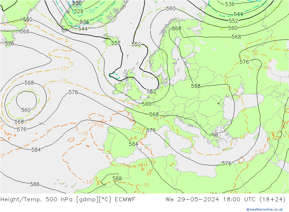 Z500/Yağmur (+YB)/Z850 ECMWF Çar 29.05.2024 18 UTC