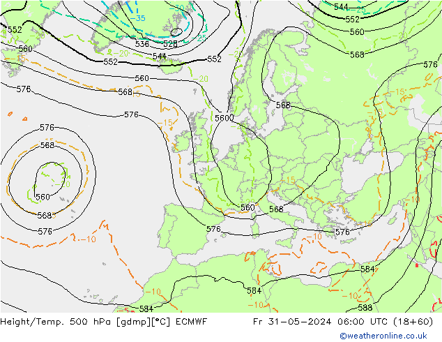 Z500/Rain (+SLP)/Z850 ECMWF ven 31.05.2024 06 UTC