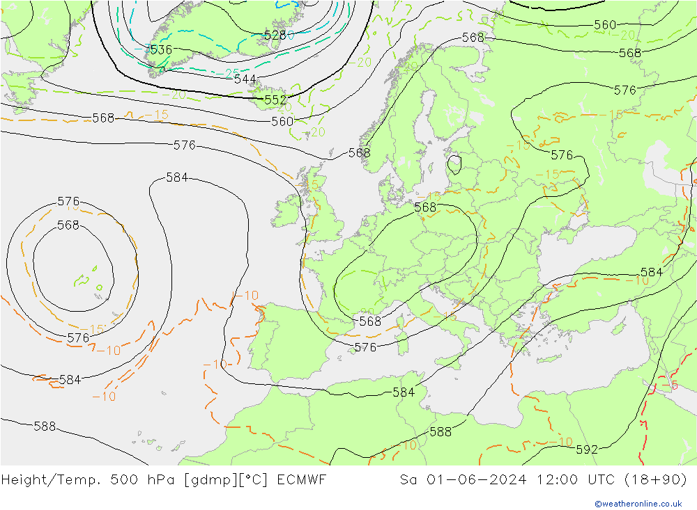 Height/Temp. 500 hPa ECMWF  01.06.2024 12 UTC