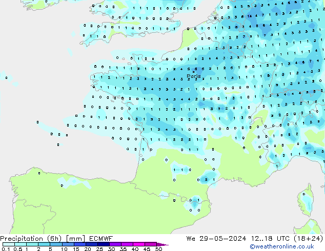 Precipitazione (6h) ECMWF mer 29.05.2024 18 UTC