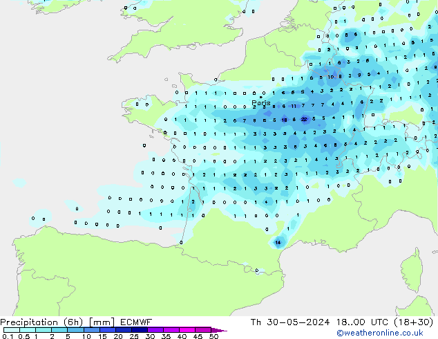 Z500/Rain (+SLP)/Z850 ECMWF gio 30.05.2024 00 UTC