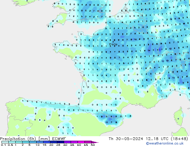 Z500/Rain (+SLP)/Z850 ECMWF Do 30.05.2024 18 UTC