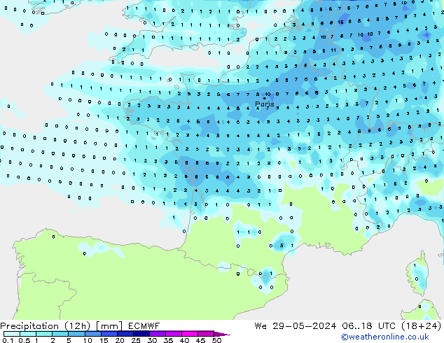 Nied. akkumuliert (12Std) ECMWF Mi 29.05.2024 18 UTC