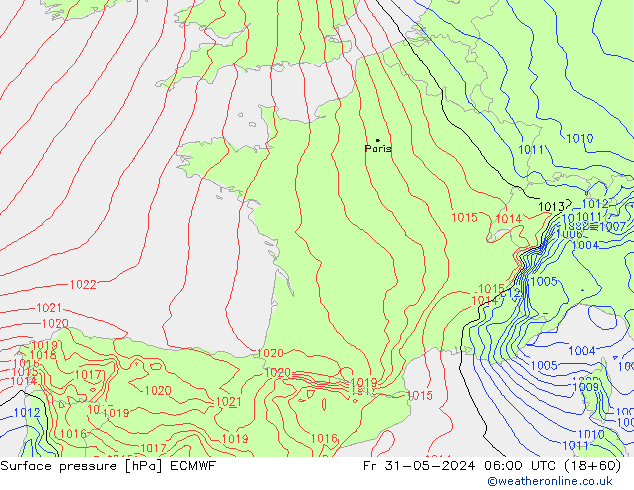 Atmosférický tlak ECMWF Pá 31.05.2024 06 UTC