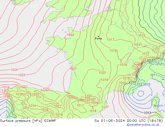 Pressione al suolo ECMWF sab 01.06.2024 00 UTC