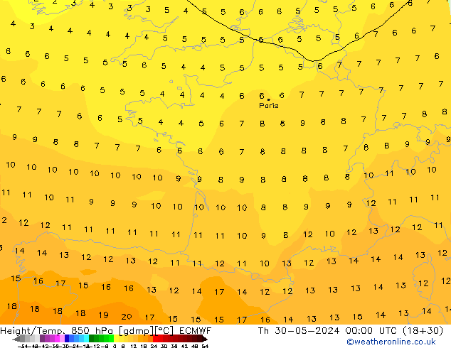 Z500/Rain (+SLP)/Z850 ECMWF czw. 30.05.2024 00 UTC