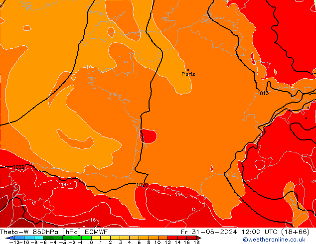 Theta-W 850hPa ECMWF Fr 31.05.2024 12 UTC