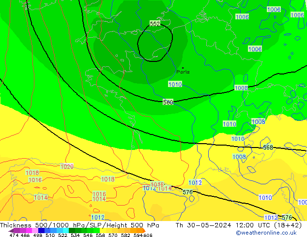 Thck 500-1000hPa ECMWF gio 30.05.2024 12 UTC